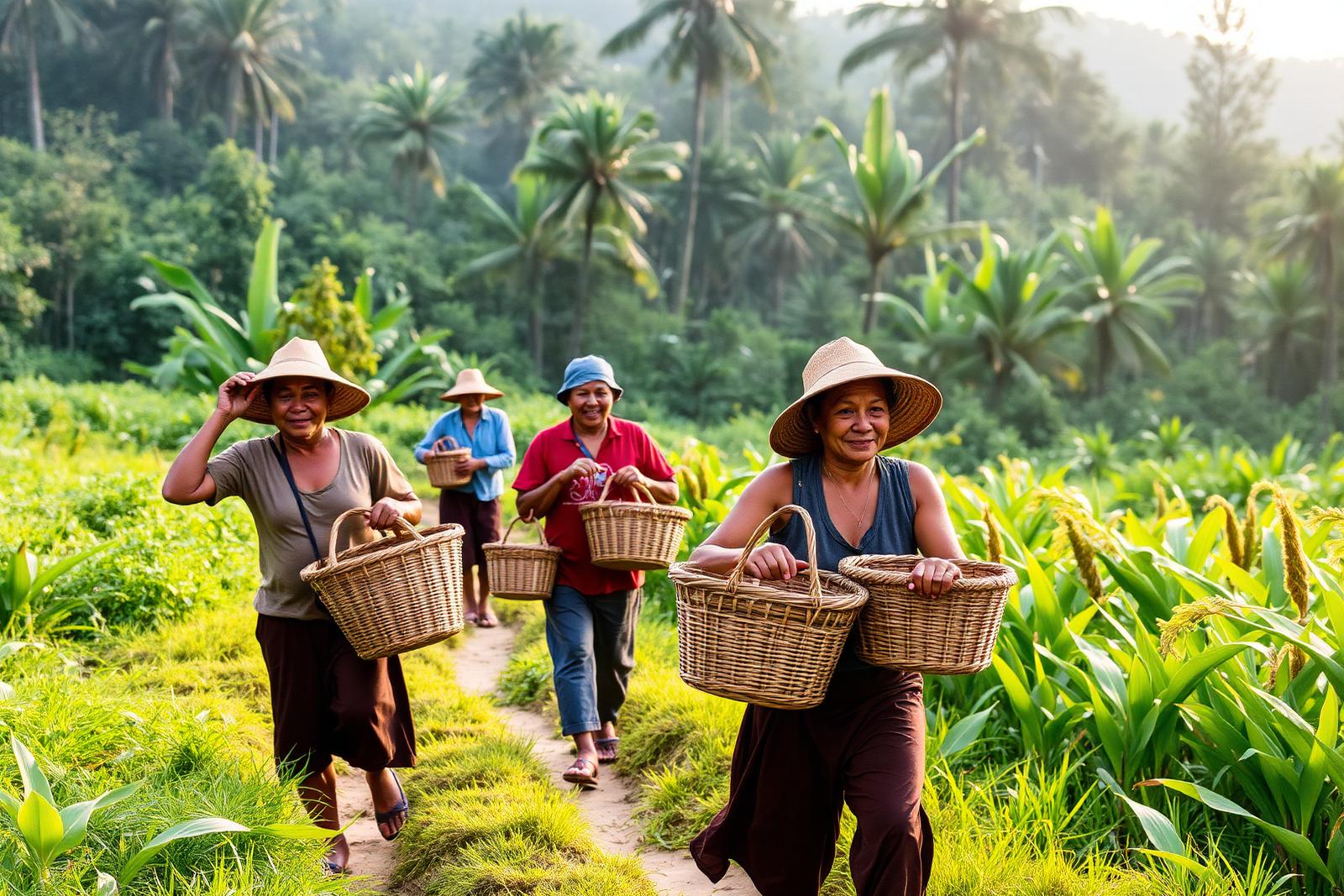 Indonesian vanilla farmer in the plantation